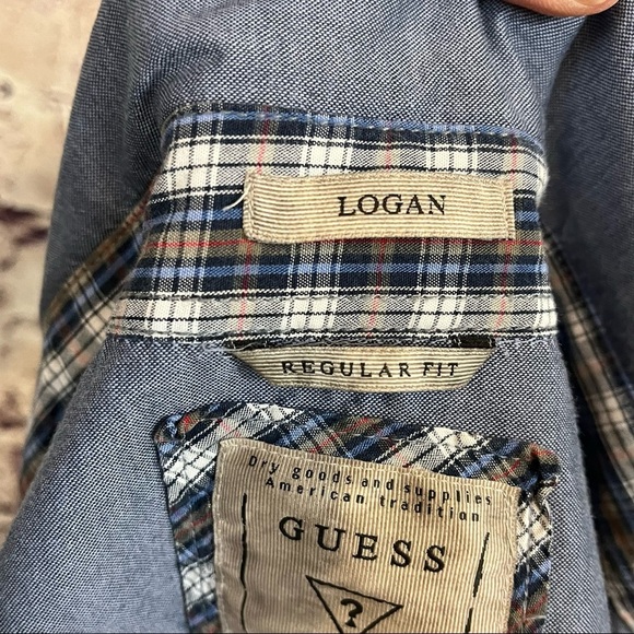 Guess Logan Blue Button Front Contrast Cuffs Shirt - Picture 13 of 13